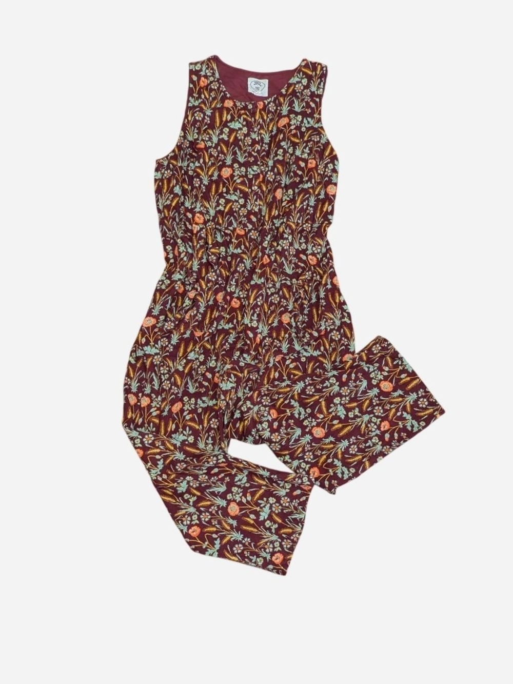 Laura Ashley X Joanie Burgundy Floral Sleeveless Corduroy Jumpsuit